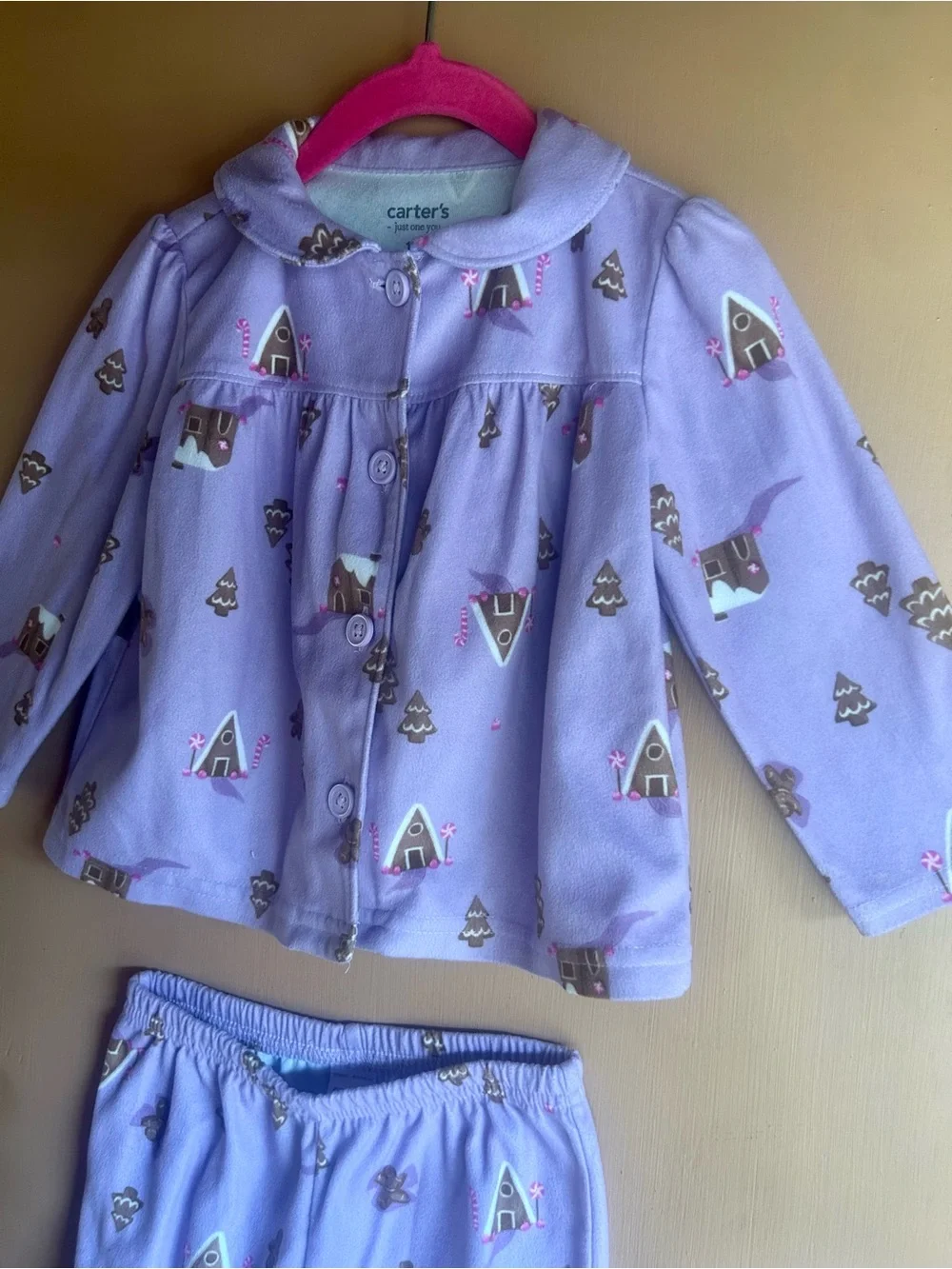 Carter's Lavender Girls' Two-Piece Pajama Set with Gingerbread House Print